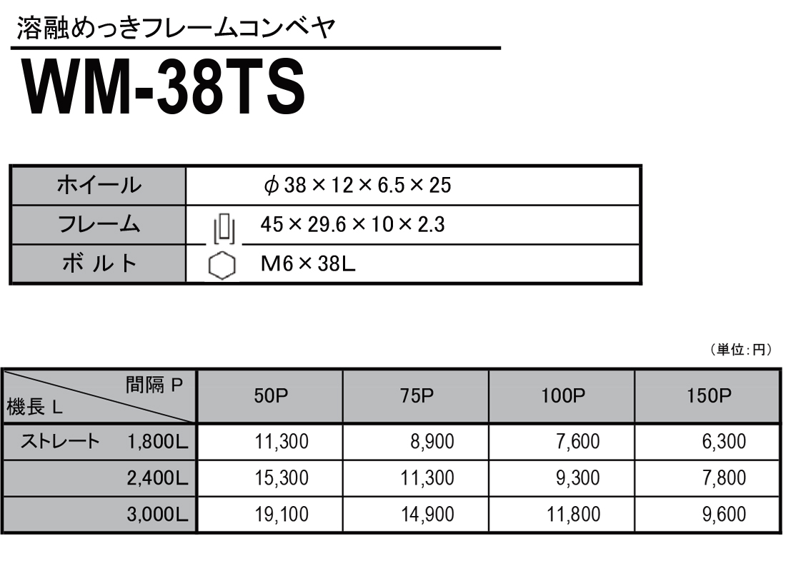 WM-38TS　溶融めっきフレームコンベヤ　ホイールコンベヤ　価格表