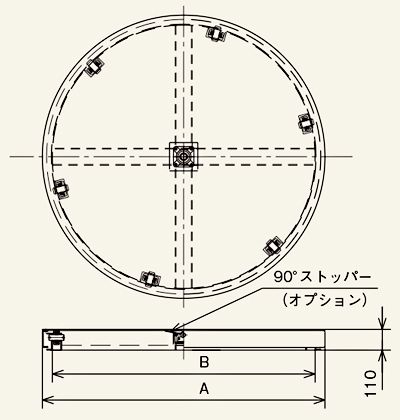 ターンテーブル　TAN-A型　図面　スチール製グラビティローラコンベヤ(Mシリーズ)