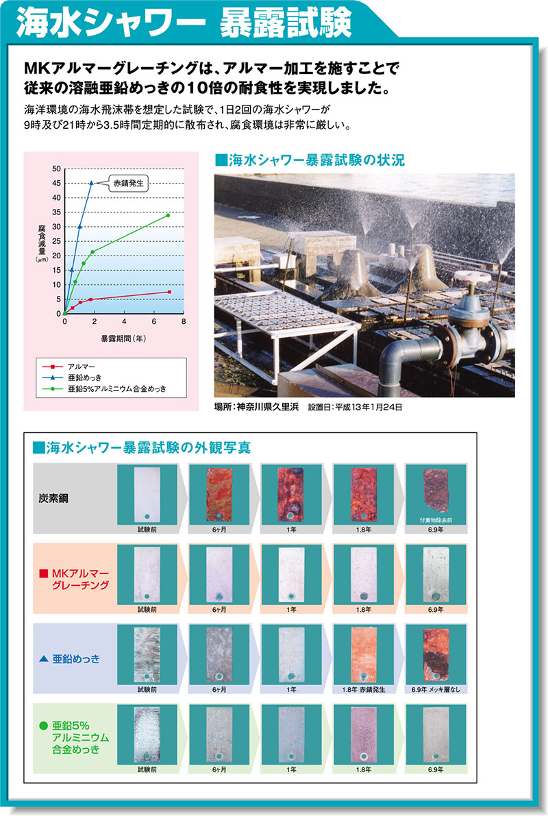 海水シャワー暴露試験の外観写真