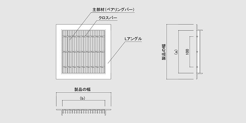 図面　グレーチング　LNLHF 細目四面ツバ付　細目　ノンスリップ　LSハイテングレーチング