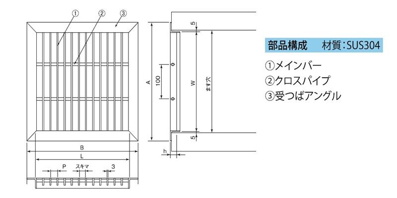 3PGU4-3PRU4 集水桝用四面ツバ付(FB3mm厚) ステンレスグレーチング
