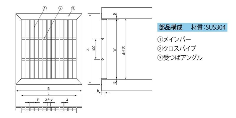 4PGU4-4PRU4 集水桝用四面ツバ付(FB4mm厚) ステンレスグレーチング