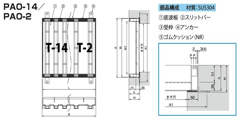 PAO14-PAO2-PAOH カラー舗装用化粧ますぶた(スリット有) ステンレスグレーチング