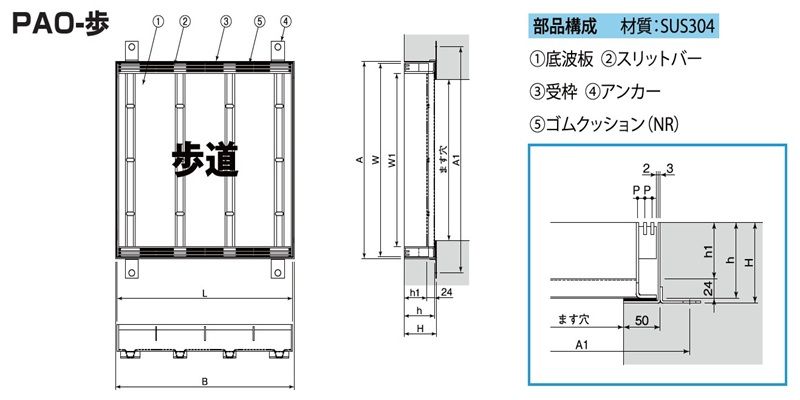PAO14-PAO2-PAOH カラー舗装用化粧ますぶた(スリット有) ステンレスグレーチング