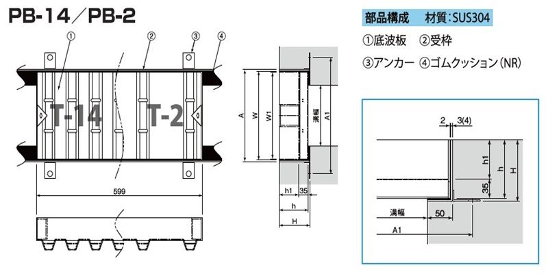 PB14-PB2-PBH カラー舗装用化粧みぞぶた(スリット無) ステンレスグレーチング