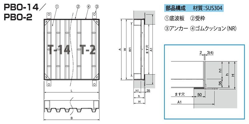 PBO14-PBO2-PBOH カラー舗装用化粧ますぶた(スリット無) ステンレスグレーチング