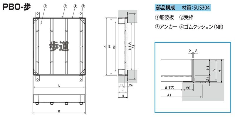 PBO14-PBO2-PBOH カラー舗装用化粧ますぶた(スリット無) ステンレスグレーチング