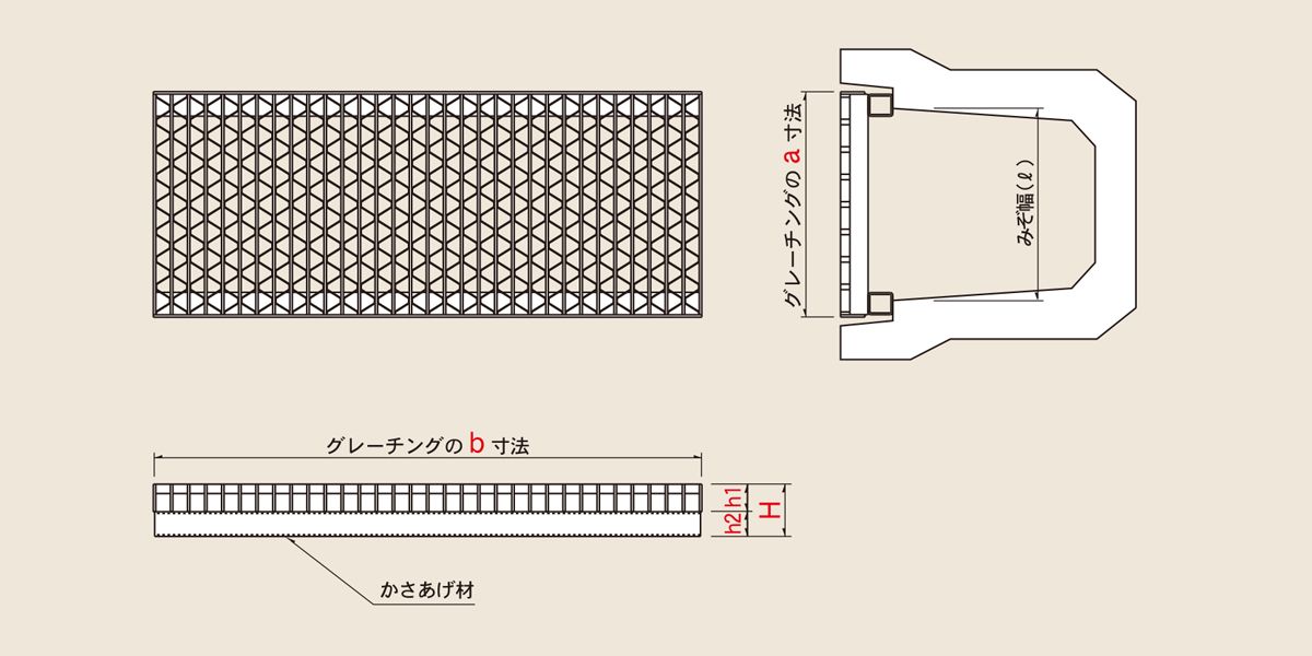 図面　UJKK かさ上げ式みぞぶた（JIS）　ユニバーサルデザイングレーチング