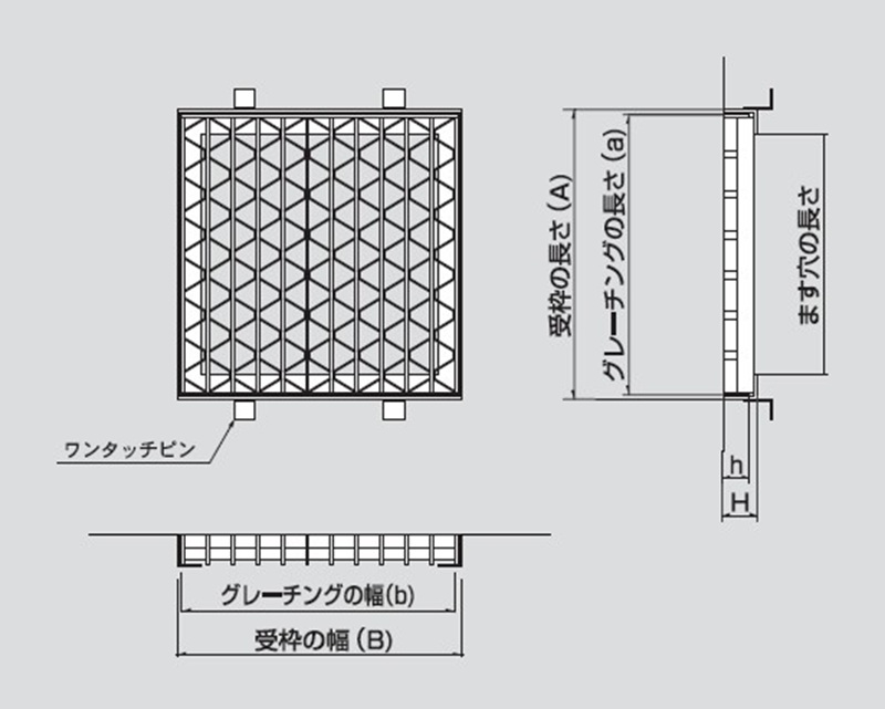 図面　UKFCS　ステンレス正方形ますぶた　ユニバーサルデザイングレーチング