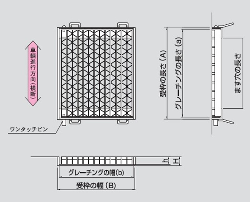 図面　UKMA　110°オープンますぶたグレーチング　ユニバーサルデザイングレーチング