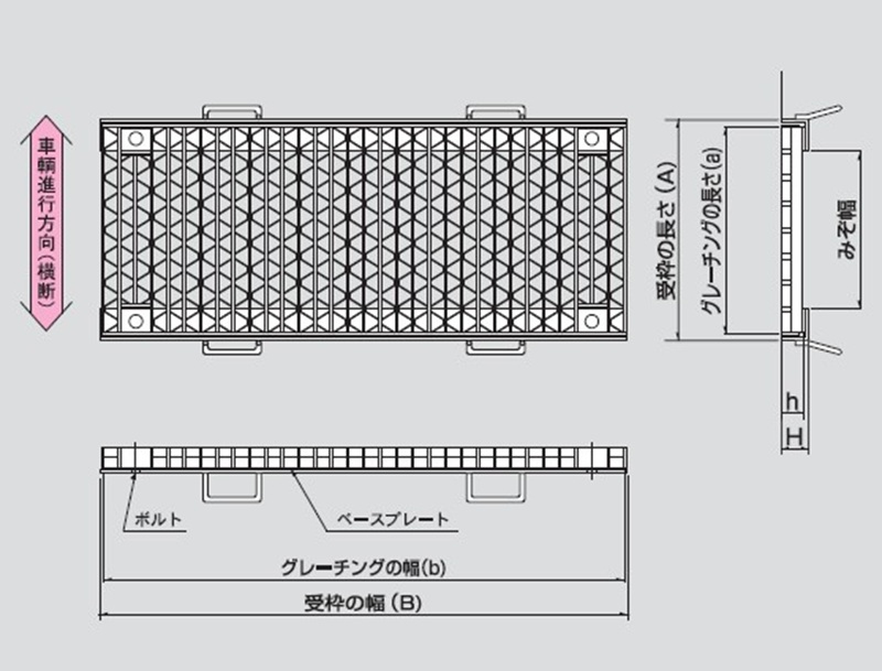 図面　UKML　固定式みぞぶたエコノミー　ユニバーサルデザイングレーチング