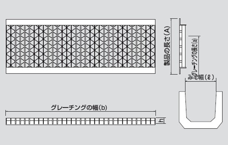 図面　UKUS　ステンレスU字溝みぞぶた　ユニバーサルデザイングレーチング