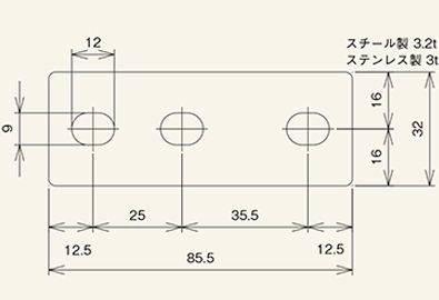 コンベヤ各部寸法　連結金具寸法　スチール製グラビティローラコンベヤ(Sシリーズ)