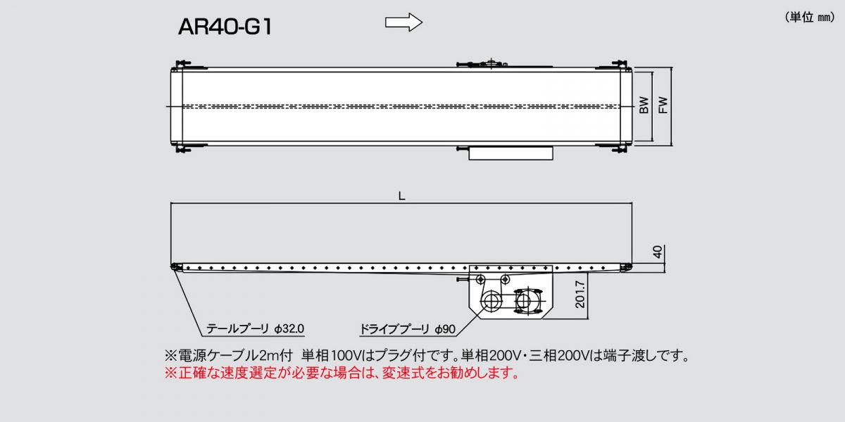 AR40-G1 アラエール ステンレスコンベヤ ベルトコンベヤ ステンレスベルトコンベア 40フレーム センタードライブ ダコーレスタイプ