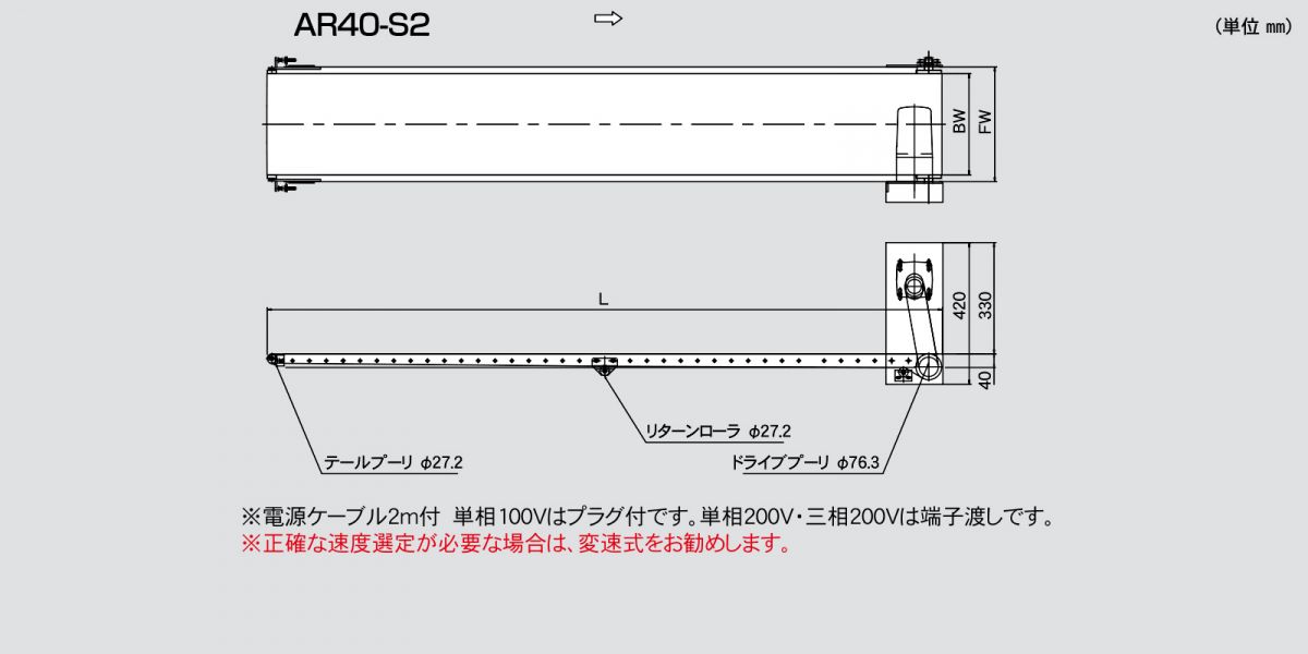 AR40-S2 アラエール ステンレスコンベヤ ベルトコンベヤ ステンレスベルトコンベア 40フレーム ヘッドドライブ スタンダードタイプ