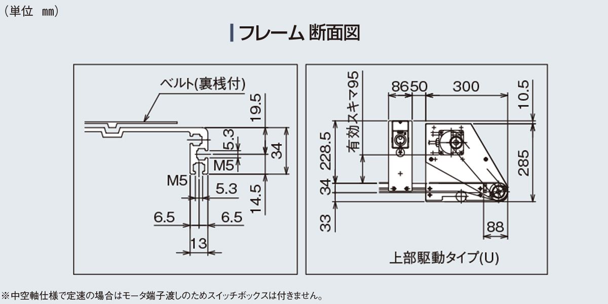 フレーム断面図　Type34-G2P　ベルゴッチ　ミニベルト　ベルトコンベヤ