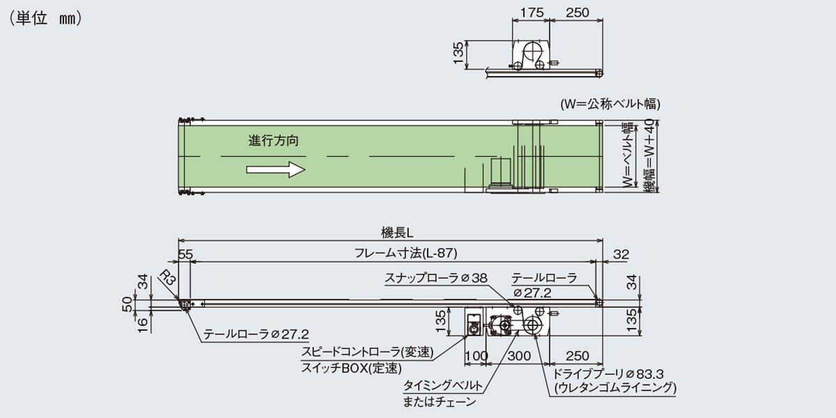 マキテック ベルトコンベヤベルゴッチ(短機長)JGI 幅300機長1.5M定速 TYPE34-JGI-300-1500-T7-B60 