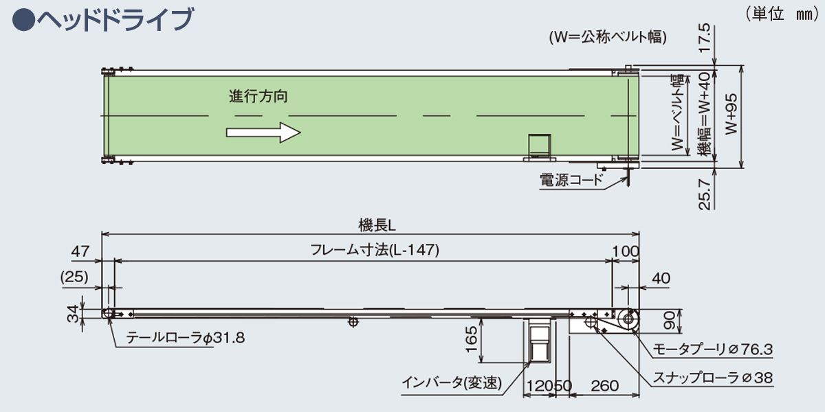 図面　ヘッドドライブ　Type34-S3N　ベルゴッチ　ミニベルト　ベルトコンベヤ