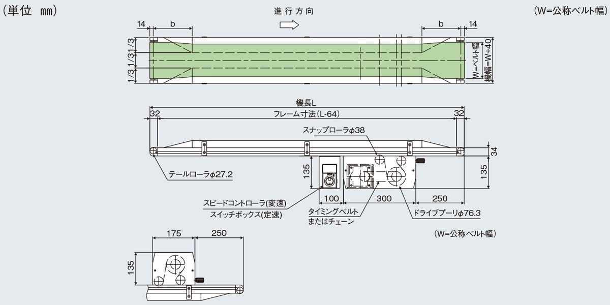 マキテック ベルトコンベヤベルゴッチ(短機長)JGI 幅300機長1.5M定速 TYPE34-JGI-300-1500-T7-B60 