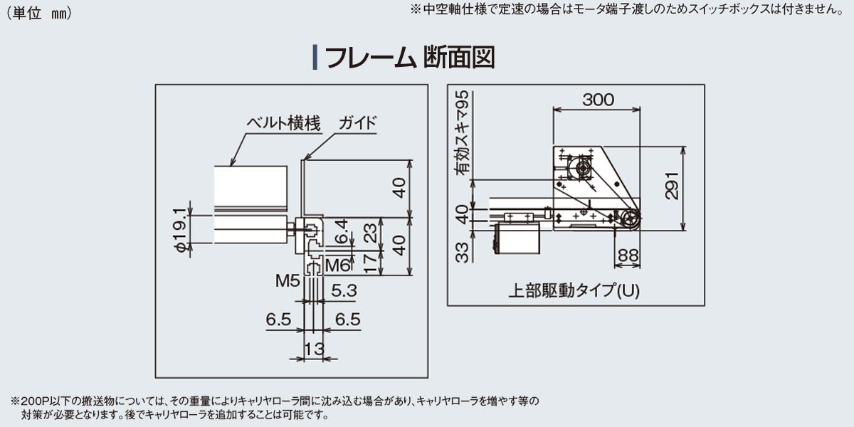 フレーム断面図　Type40C-D2P　ベルゴッチ　ミニベルト　ベルトコンベヤ