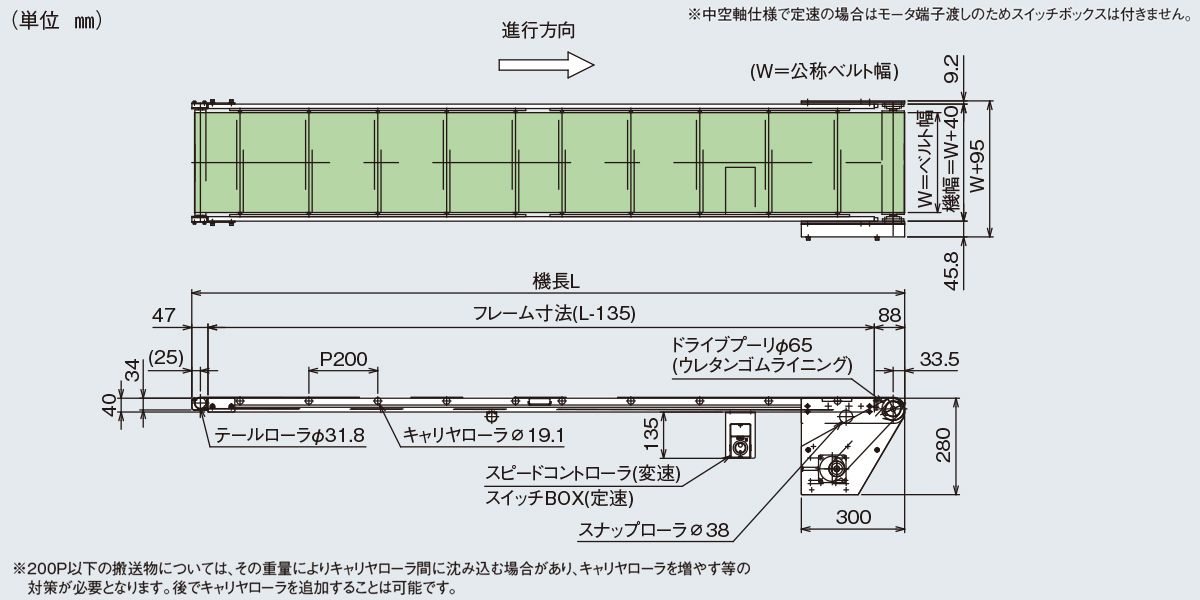 図面　Type40C-S2P　ベルゴッチ　ミニベルト　ベルトコンベヤ