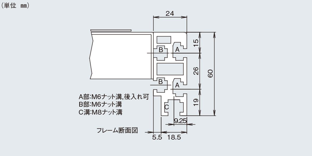 フレーム断面図　Type60-SZ1P　Type60-GZ1P　ベルゴッチ　ミニベルト　ベルトコンベヤ