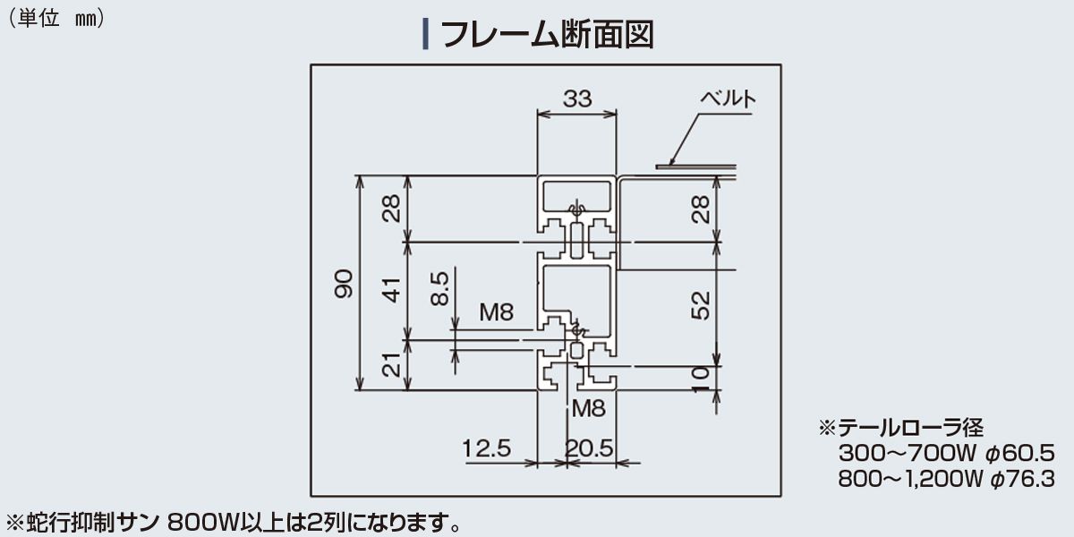 フレーム断面図　Type90-G1　ベルゴッチ　ミニベルト　ベルトコンベヤ