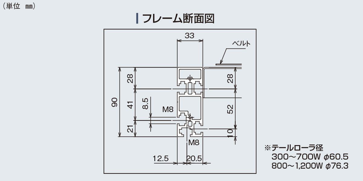 フレーム断面図　Type90-S1　ベルゴッチ　ミニベルト　ベルトコンベヤ