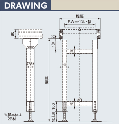 図面　SUS-JSH　脚　スタンド　Type90フレーム用　ベルゴッチ（ミニベルト）