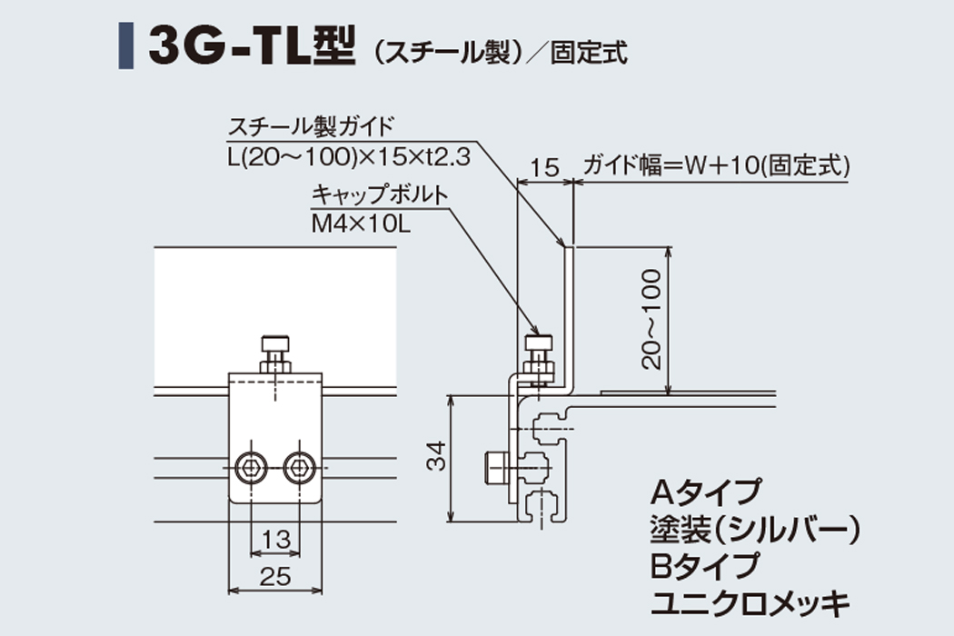 ガイド 3G-TL　スチール製　固定式　34フレーム用ガイド　ベルゴッチ　ベルトコンベヤ(ミニベルト)　