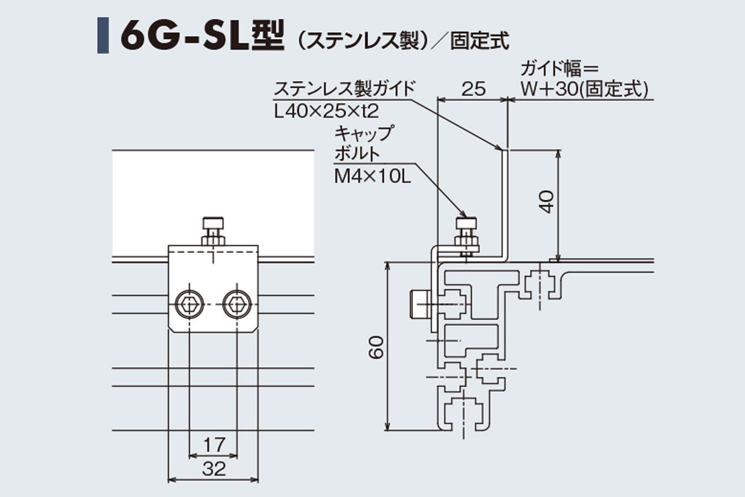 ガイド 6G-SL　ステンレス製　固定式　60フレーム用ガイド　ベルゴッチ　ベルトコンベヤ(ミニベルト)　