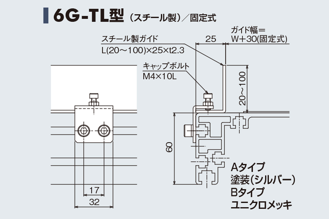 ガイド 6G-TL　スチール製　固定式　60フレーム用ガイド　ベルゴッチ　ベルトコンベヤ(ミニベルト)　