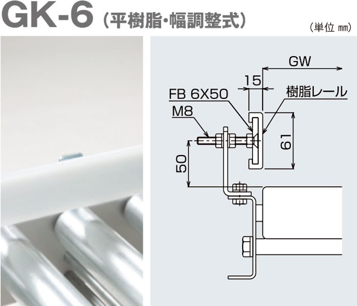 GK-6　駆動コンベヤ用ガイド　平樹脂・幅調整式　駆動コンベヤ用オプション