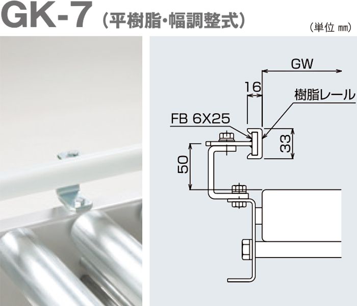 GK-7　駆動コンベヤ用ガイド　平樹脂・幅調整式　駆動コンベヤ用オプション