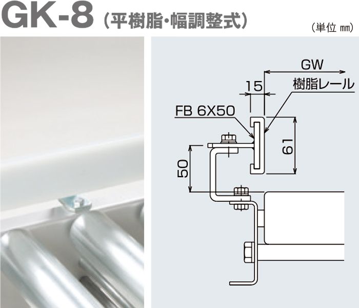 GK-8　駆動コンベヤ用ガイド　平樹脂・幅調整式　駆動コンベヤ用オプション