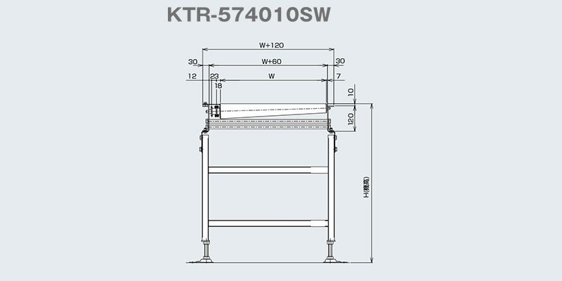 図面　側面図　KTR-574010SW　KTR-SW チェーン外駆動テーパーローラコンベヤ　駆動コンベヤ