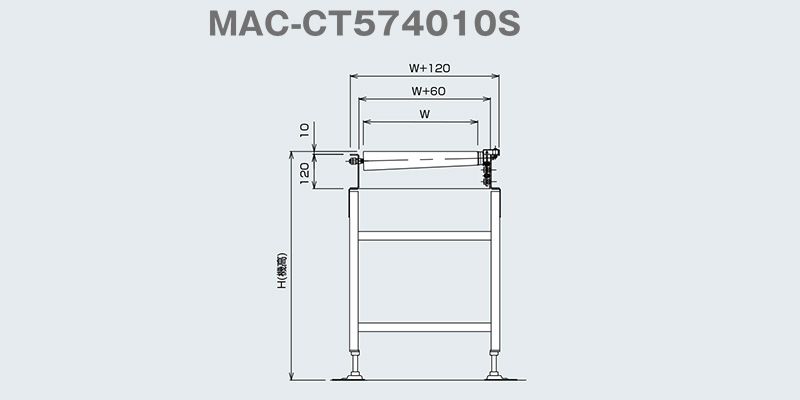 図面　側面図　MAC-CT574010S　MAC-CT チェーン内駆動アキュームテーパーローラコンベヤ　MACシリーズ　駆動コンベヤ