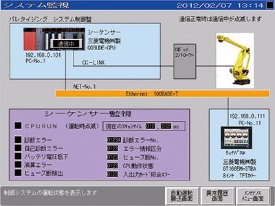 ロボットシステム　パレタイジングシステム　操作画面