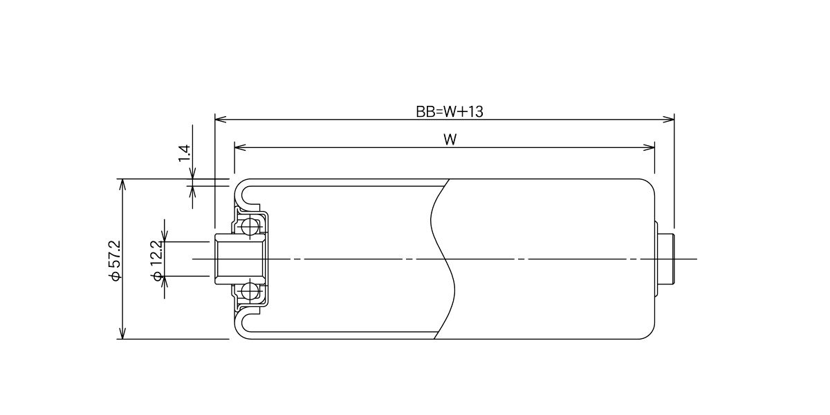 図面　R-5714P　コンベヤ用ローラ　グラビティローラコンベヤ　スチール製ローラ