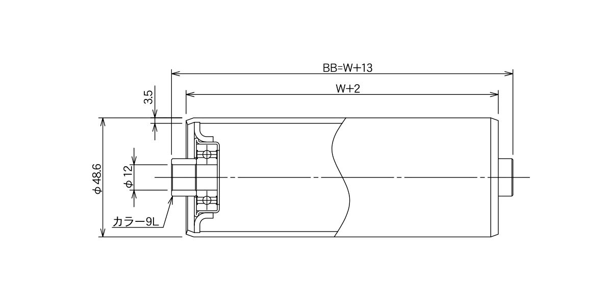 図面　RB-4832-12　コンベヤ用ローラ　グラビティローラコンベヤ　スチール製ローラ