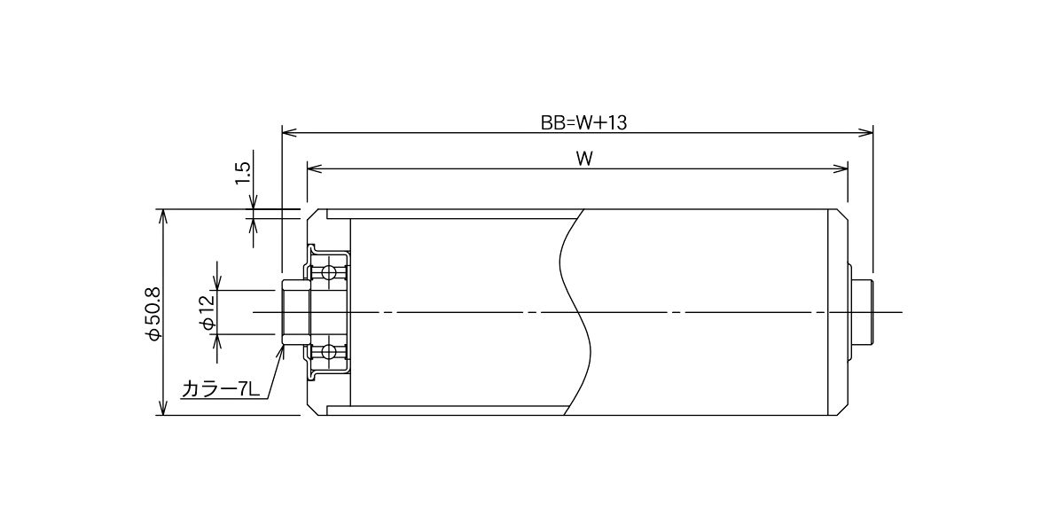 図面　RB-SUS-5015　コンベヤ用ローラ　グラビティローラコンベヤ　ステンレス製ローラ