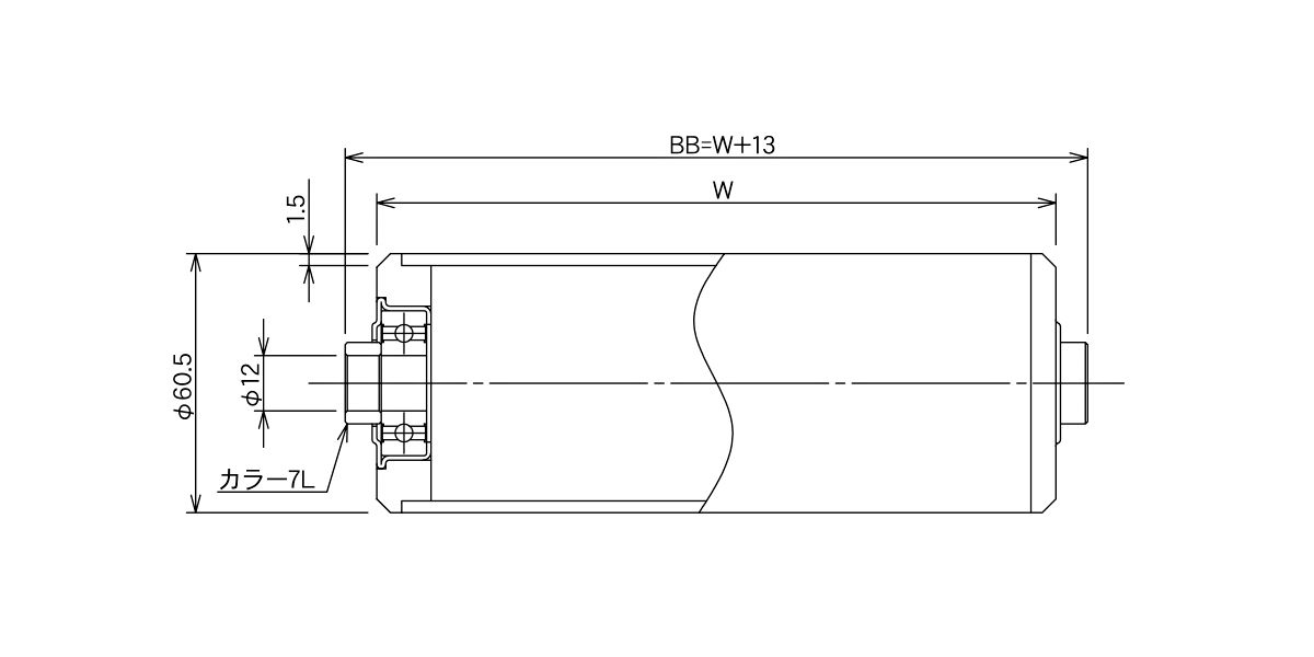 図面　RB-SUS-6015　コンベヤ用ローラ　グラビティローラコンベヤ　ステンレス製ローラ
