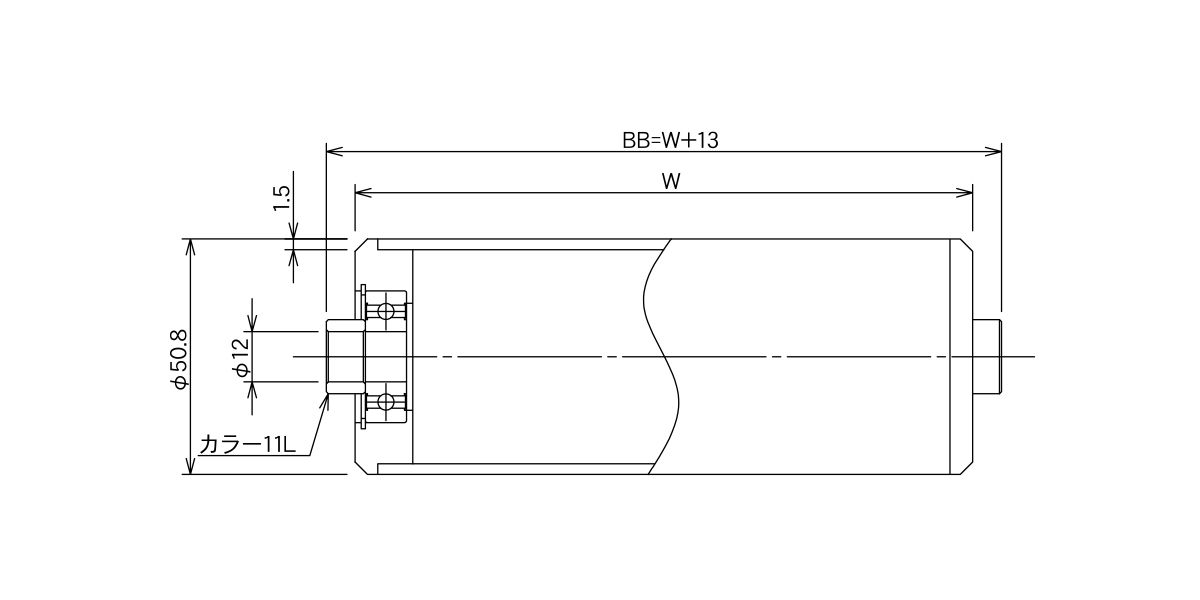 図面　RSM-5015C　コンベヤ用ローラ　グラビティローラコンベヤ　ステンレス製ローラ