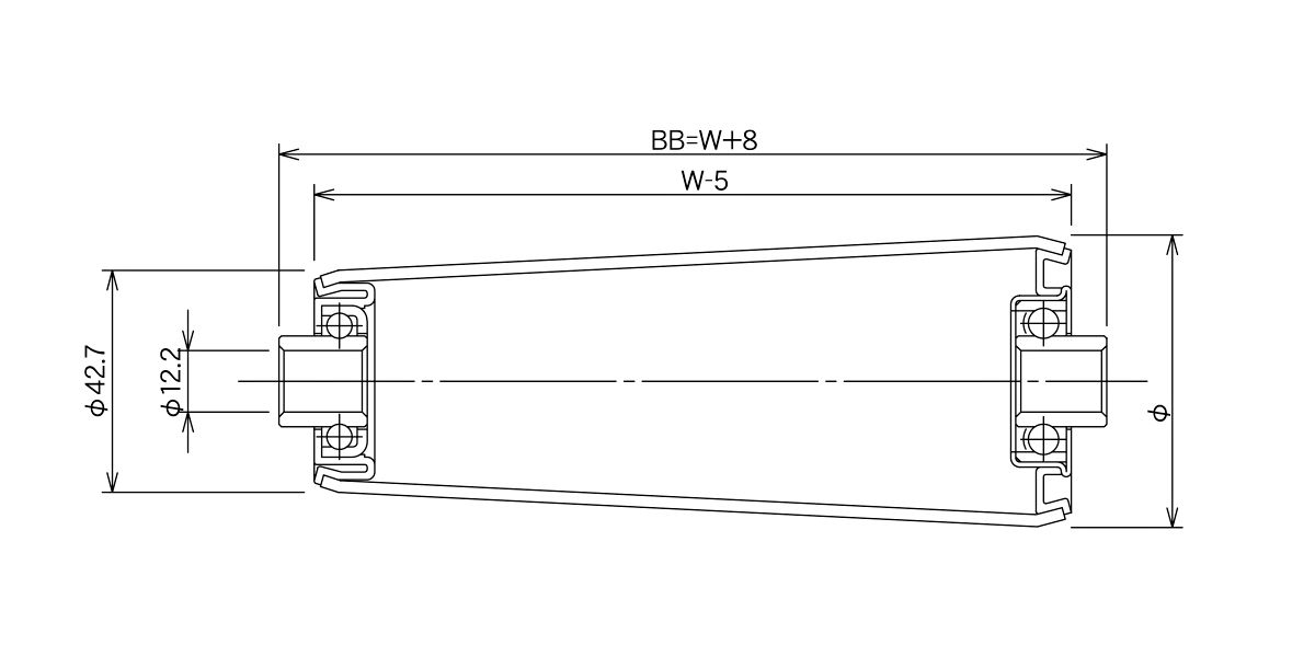 図面　S-TCN900　コンベヤ用ローラ　グラビティローラコンベヤ　テーパーローラ