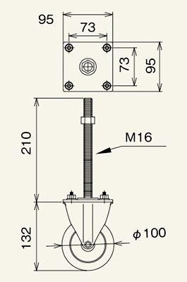 図面　Φ100　キャスター　コンベヤ用キャスター