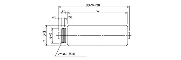 特殊駆動ローラ　Vプーリー付ローラ　図面　コンベヤ用ローラ　グラビティローラコンベヤ