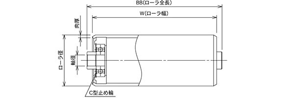 特殊加工ローラ　ベアリング取替え式ローラ　図面　コンベヤ用ローラ　グラビティローラコンベヤ