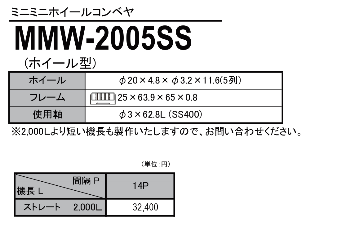 MMW-2005SS　ミニミニホイール　ホイールコンベヤ　価格表