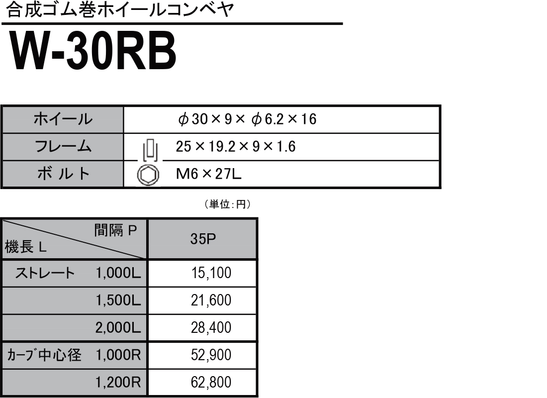 W-30RB　合成ゴム巻ホイールコンベヤ　ホイールコンベヤ　価格表