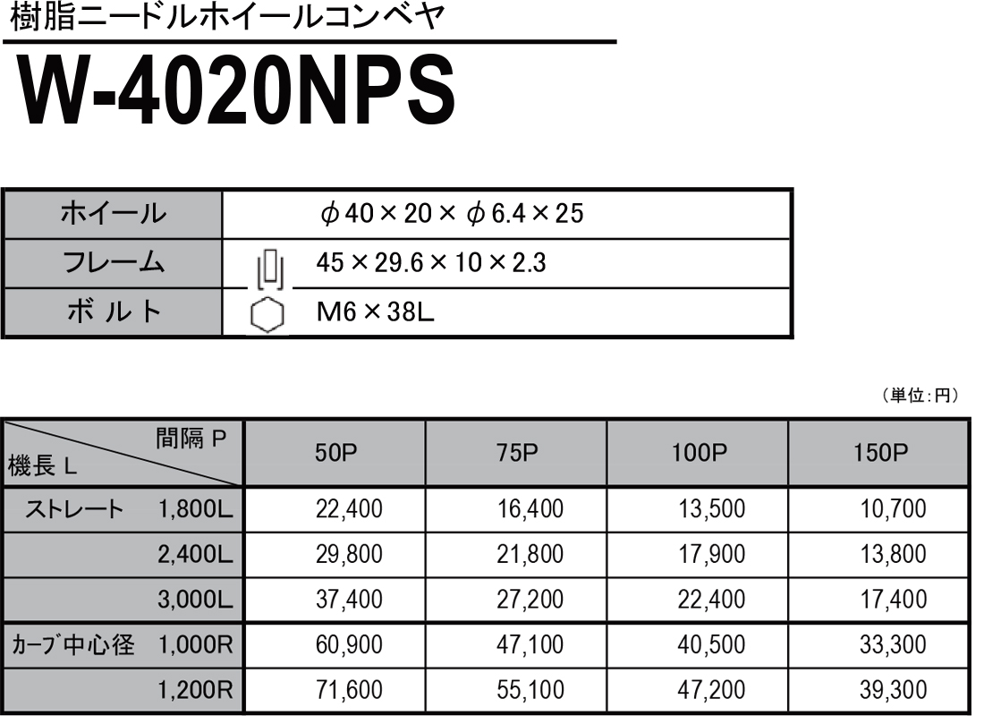 W-4020NPS　樹脂ニードルホイールコンベヤ　ホイールコンベヤ　価格表